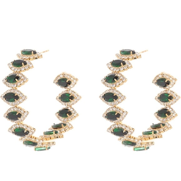 NWT TASHA Marquise  Crystal Inside Out Hoop Earrings in Emerald Green - Picture 1 of 2
